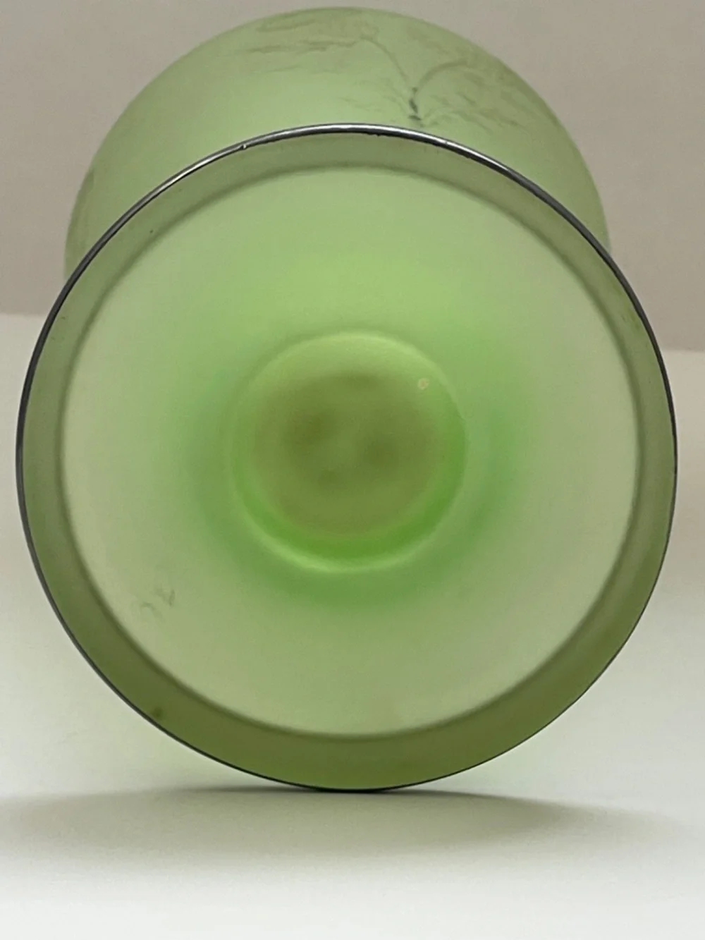 Vintage Uranium Glass Tiffin Satin Footed Vase Art Deco Silver Trim See Descript